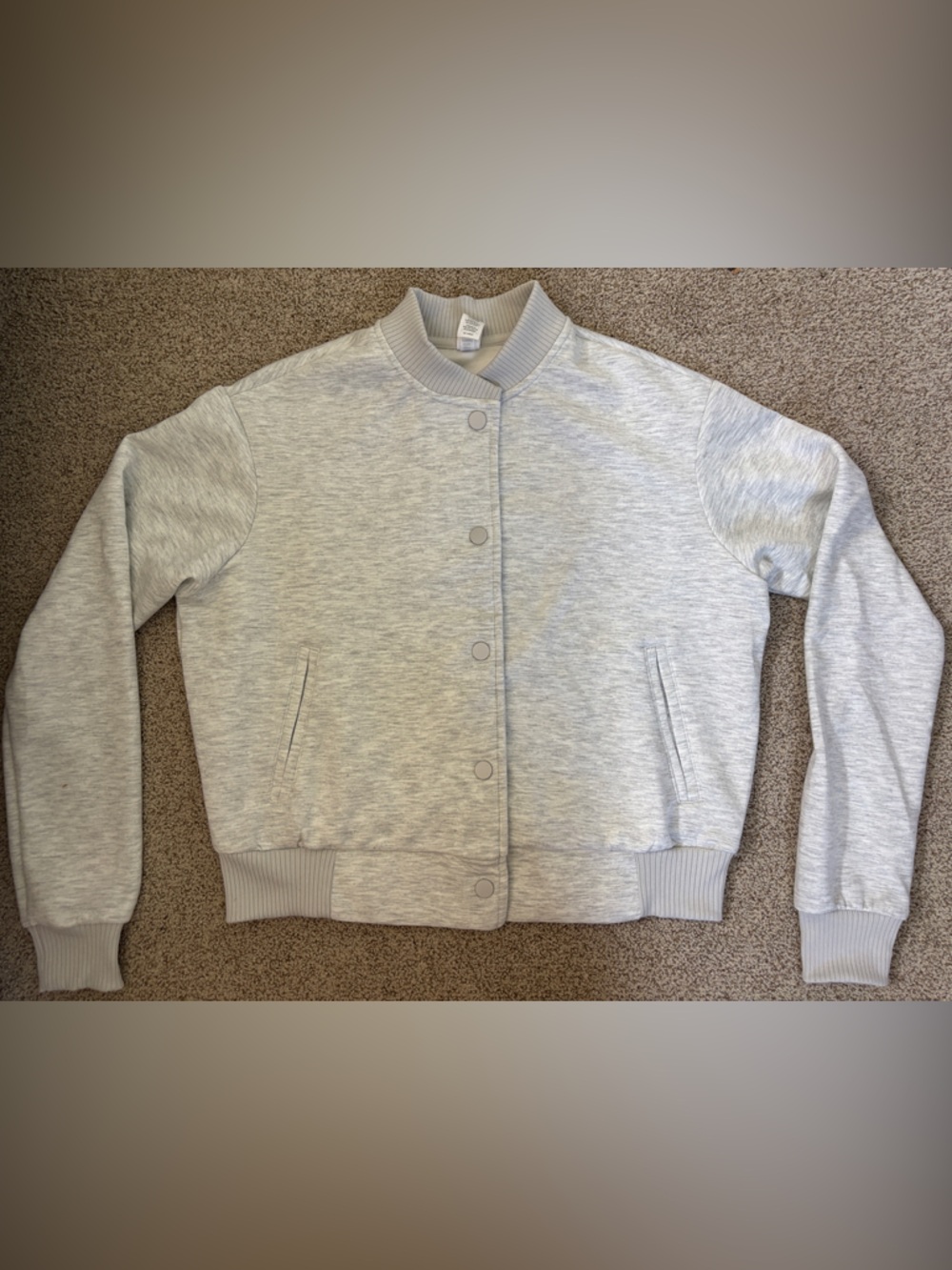 Yogalicious Light Heather Gray Zip-Up Bomber Sweater